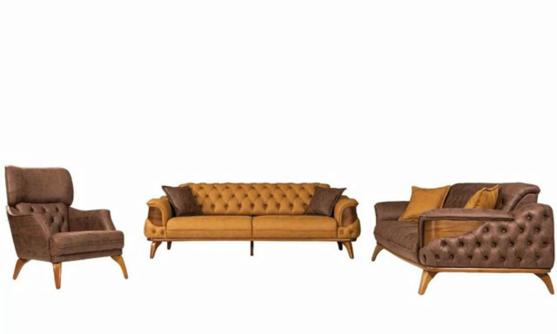 JVmoebel Sofa Luxus Sofagarnitur 331 Sitz Leder Sofa Sessel Braun Sofas Set günstig online kaufen