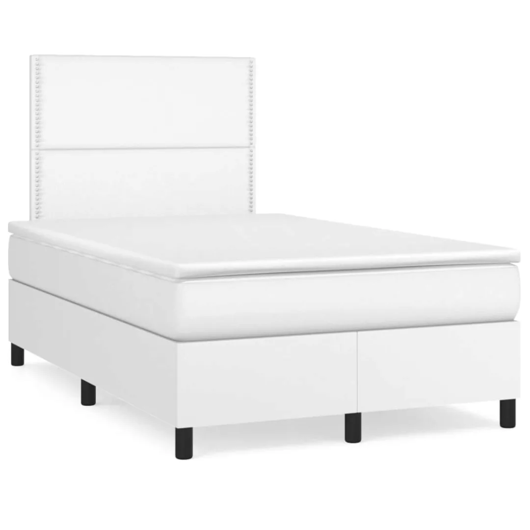 vidaXL Boxspringbett, Boxspringbett mit Matratze Weiß 120x200 cm Kunstleder günstig online kaufen