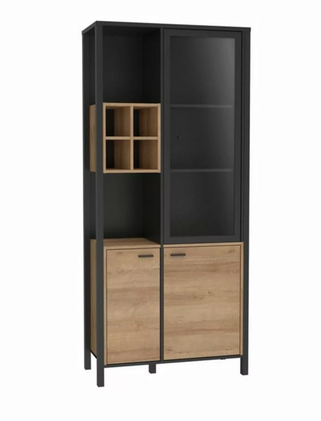 expendio Vitrine Hector 8 Schwarz / Riviera Eiche Nb. 87x194x41 cm mit Bele günstig online kaufen