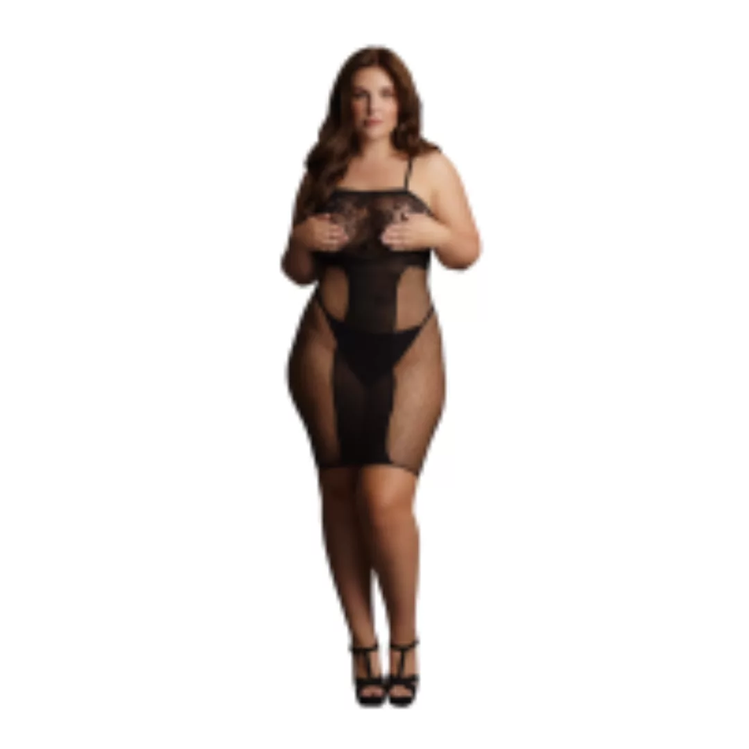 Knee-Length Lace and Fishnet Dress - Plus Size günstig online kaufen