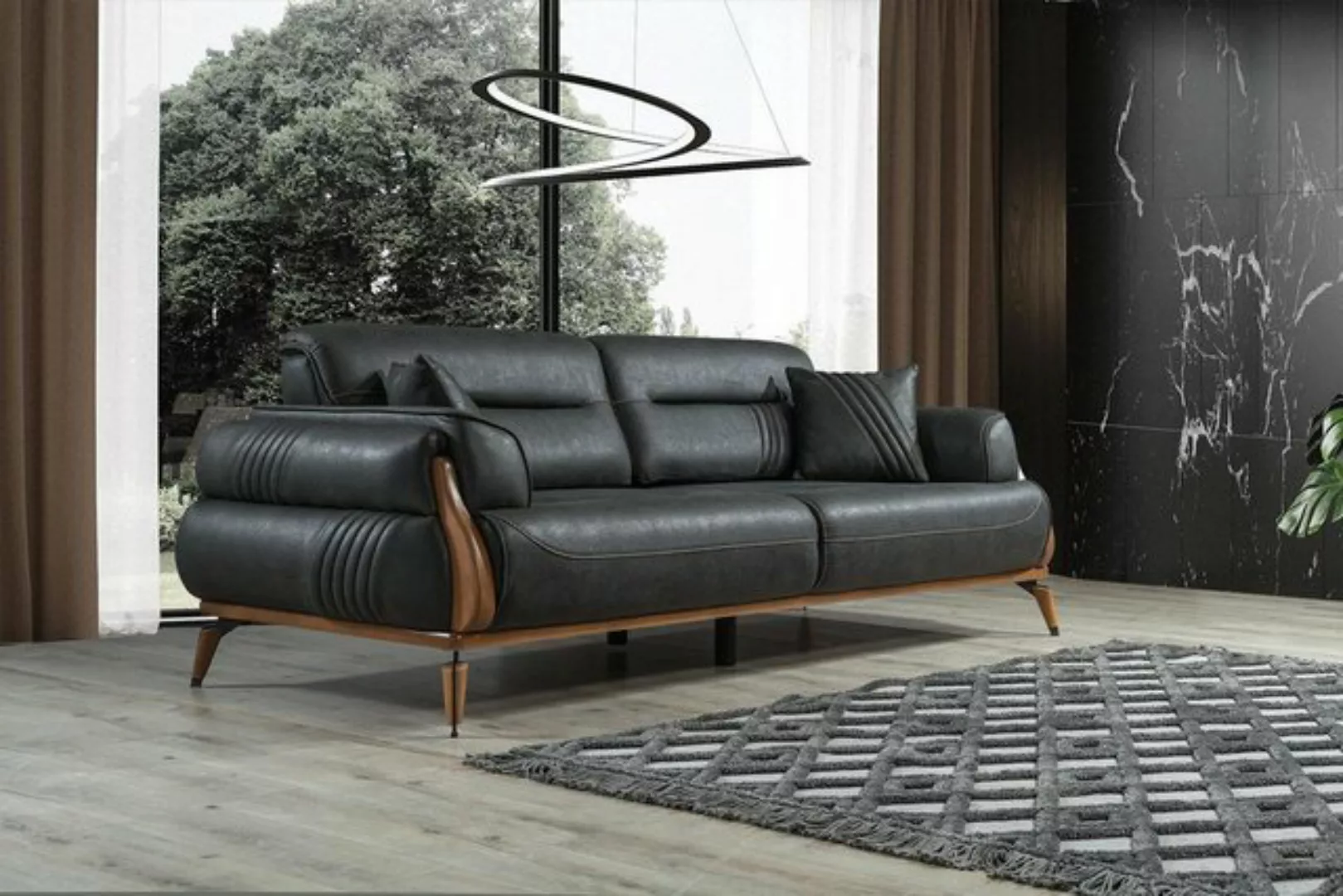 Xlmoebel Sofa Luxuriöses Designer-Möbel: Drei-Sitzer-Sofa in Schwarz, Herge günstig online kaufen