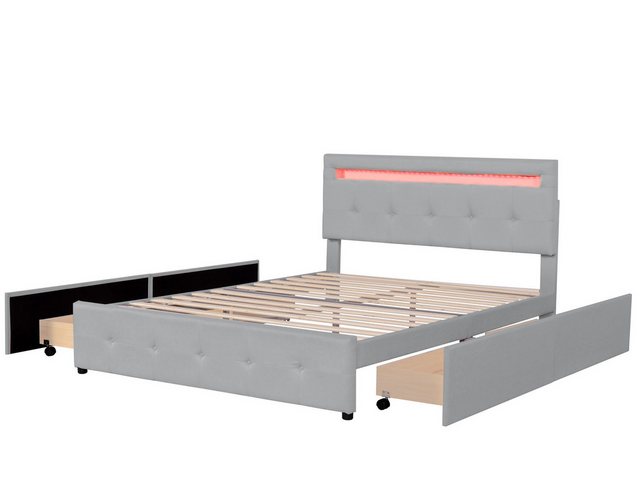 HAUSS SPLOE Polsterbett 140 x 200 cm mit LED, 4 Schubladen, Leinen, grau (o günstig online kaufen