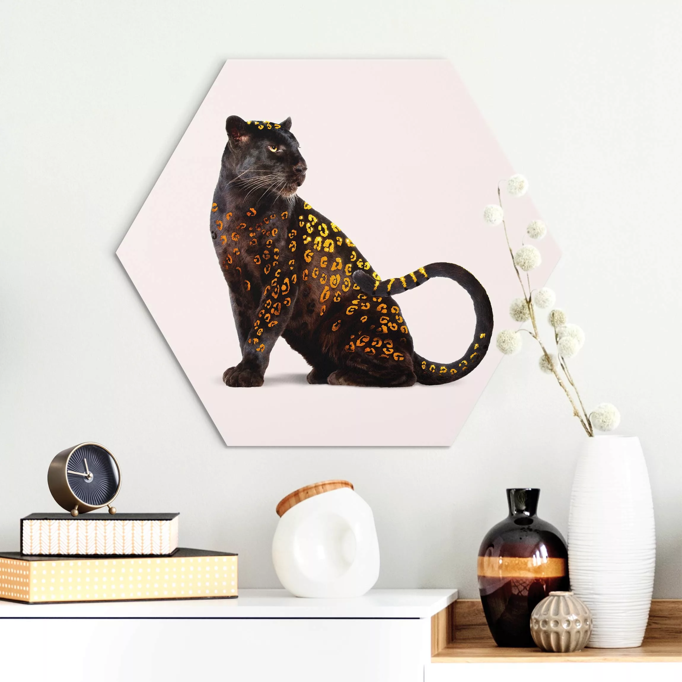 Hexagon-Alu-Dibond Bild Goldener Panther günstig online kaufen