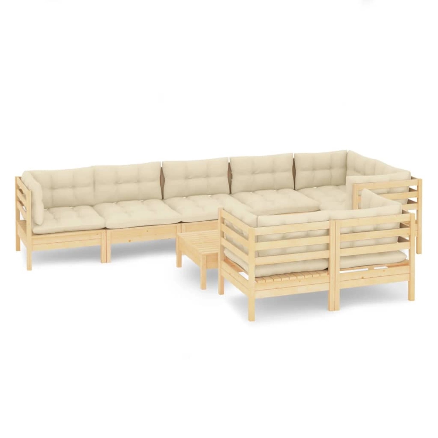 9-tlg. Garten-lounge-set Mit Creme Kissen Massivholz Kiefer günstig online kaufen