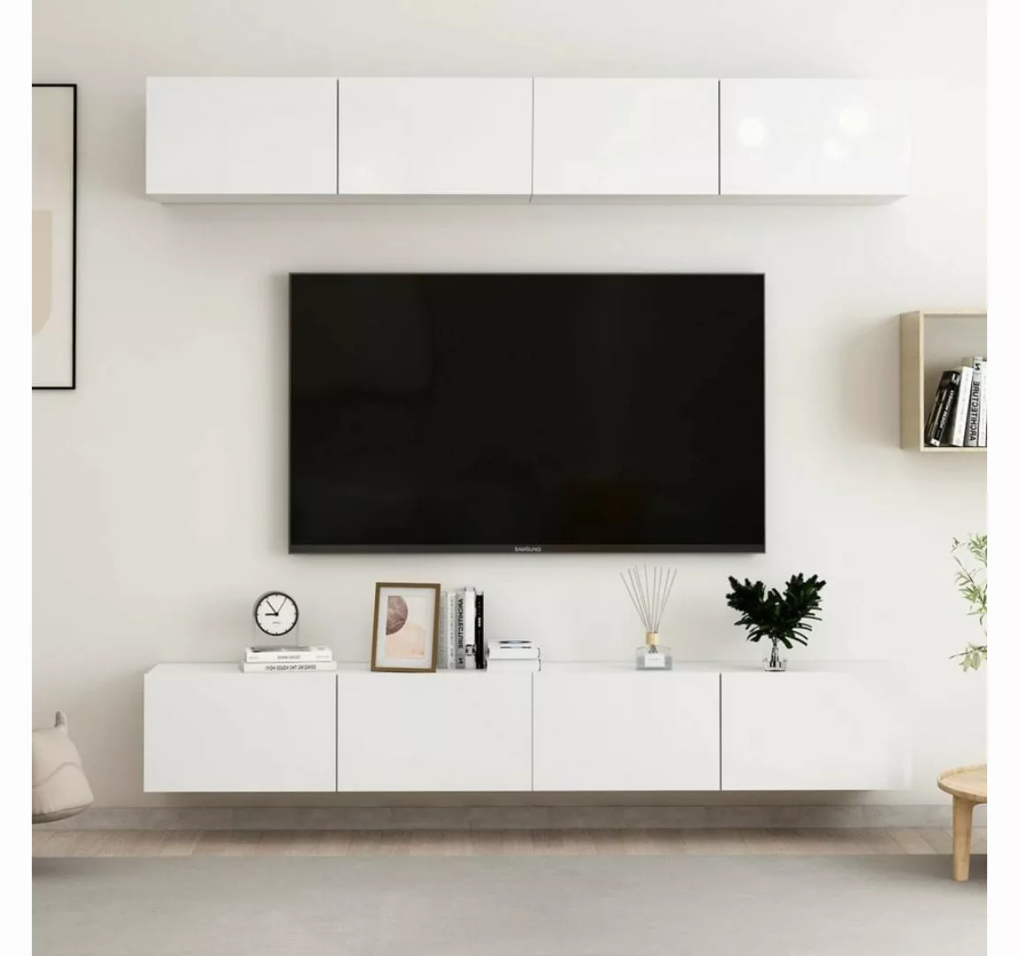 furnicato TV-Schrank TV-Schränke 4 Stk. Hochglanz-Weiß 100x30x30 cm Holzwer günstig online kaufen