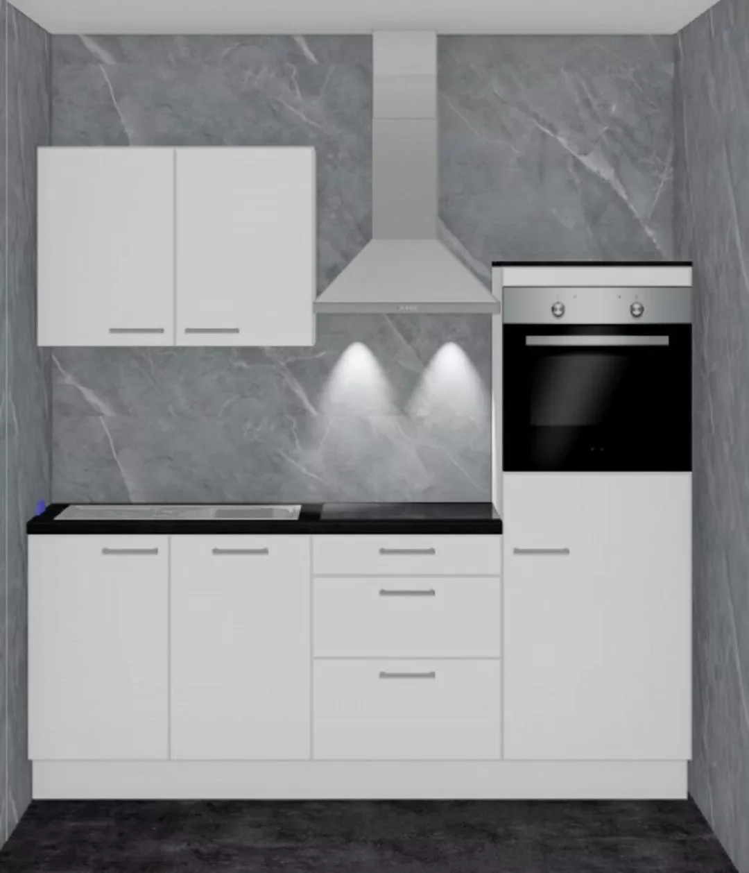 Einbauküche MANKALOOK 12 Alpinweiß - Schränke montiert/ Küchenzeile 215 cm günstig online kaufen