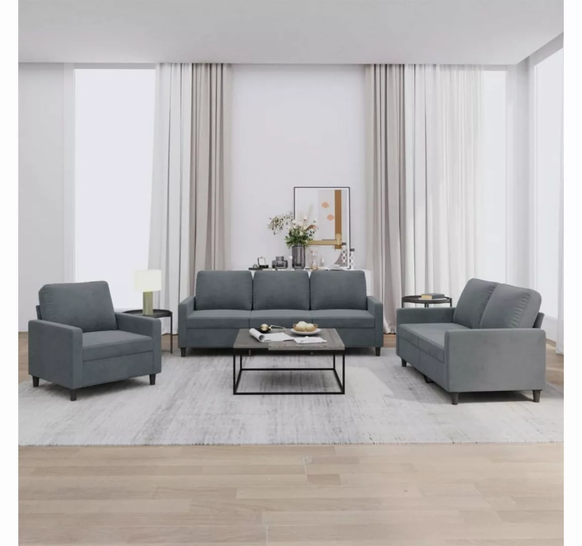 vidaXL Sofa Sofagarnitur Set mit Kissen Samt, 3-tlg., Dunkelgrau günstig online kaufen