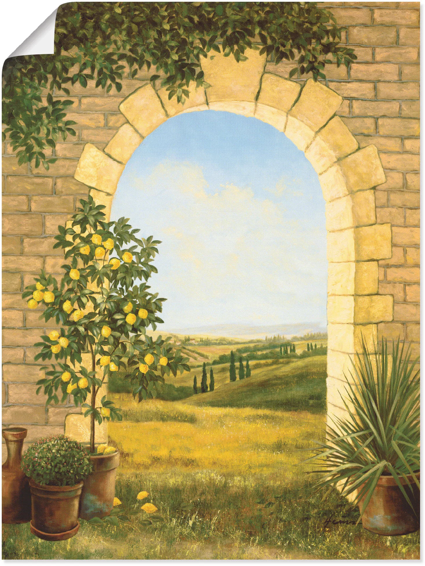 Artland Wandbild "Zitronenbaum vorm Torbogen II", Fensterblick, (1 St.), al günstig online kaufen