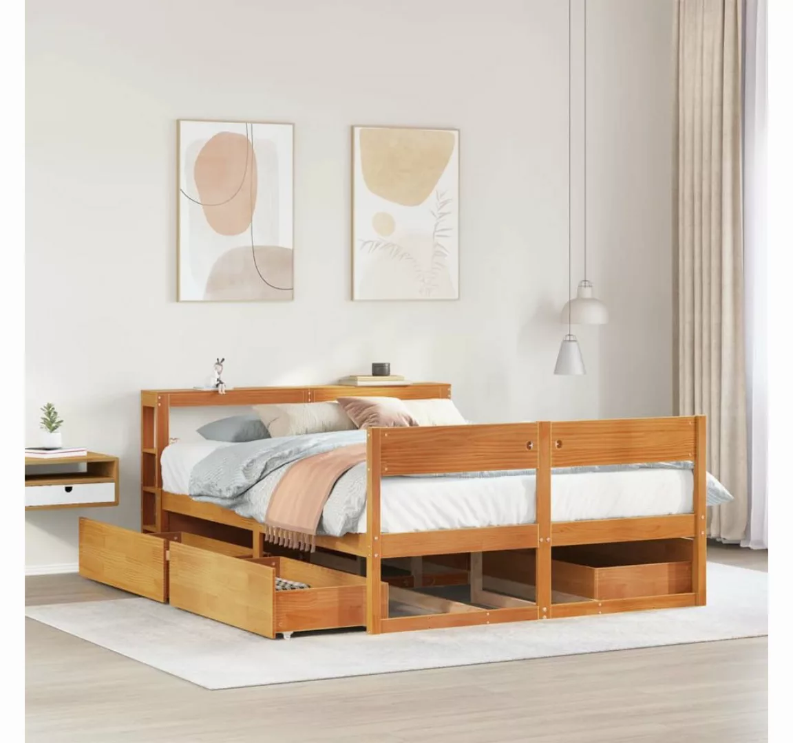 vidaXL Bett, Massivholzbett ohne Matratze Wachsbraun 140x190 cm Kiefernholz günstig online kaufen