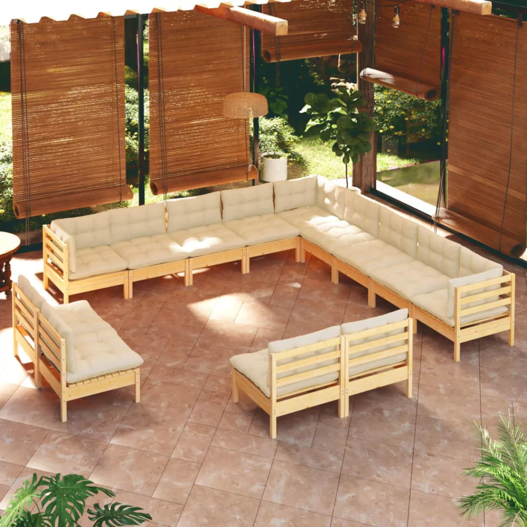 13-tlg. Garten-lounge-set Mit Creme Kissen Massivholz Kiefer günstig online kaufen