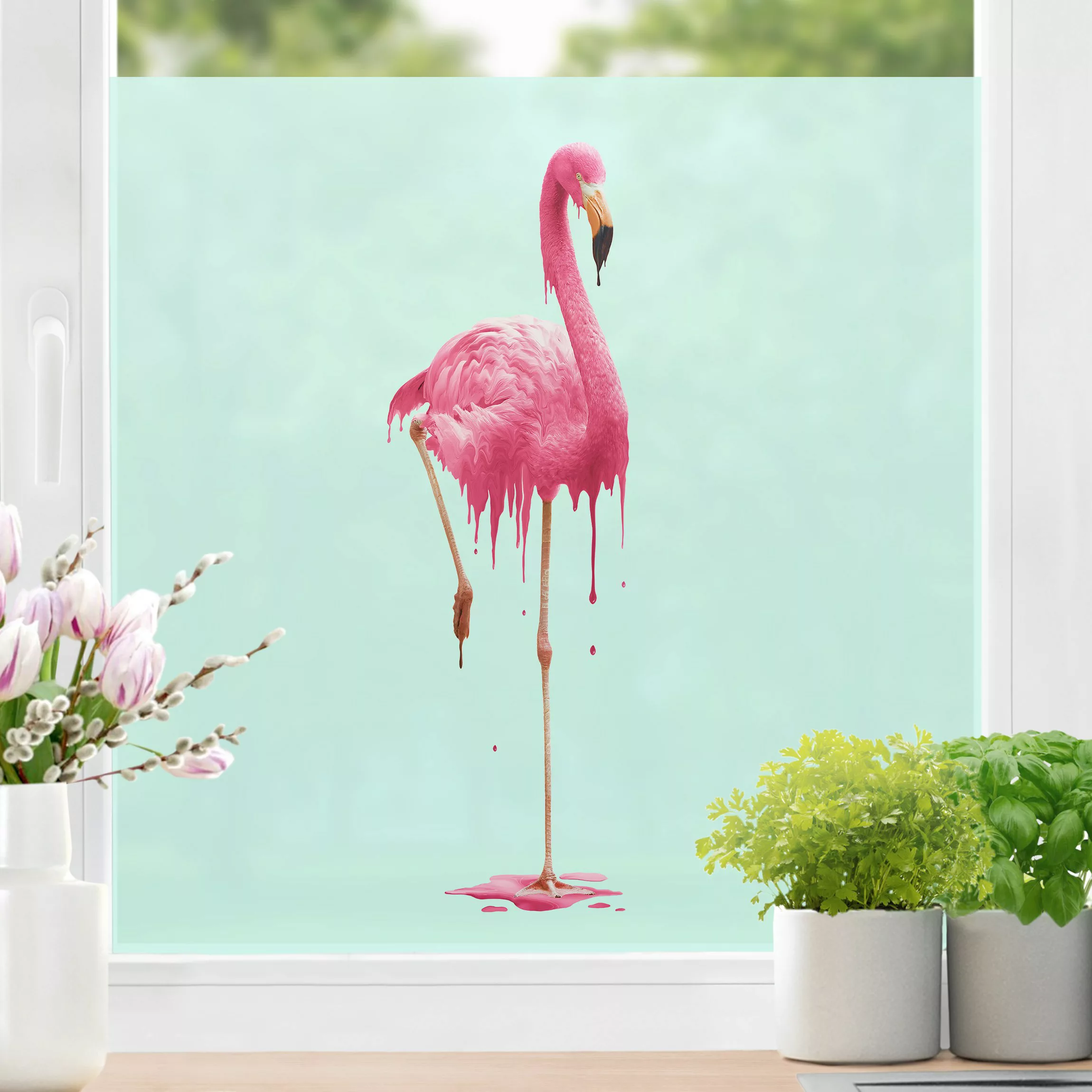 Fensterfolie Schmelzender Flamingo günstig online kaufen