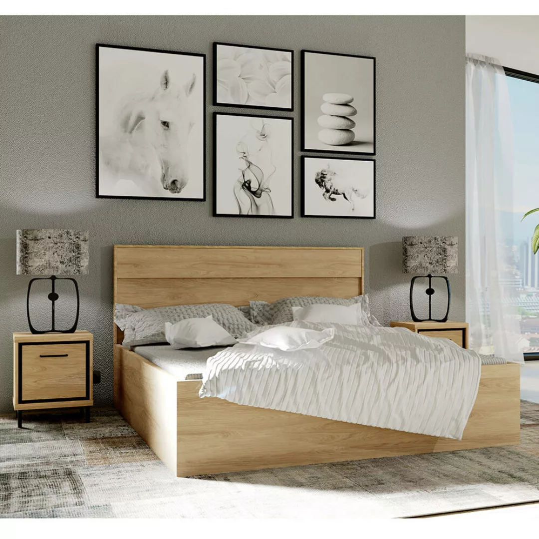 Doppelbett 160x200 cm mit 2 Nachttischen modern in Eiche MEGARA-161 günstig online kaufen