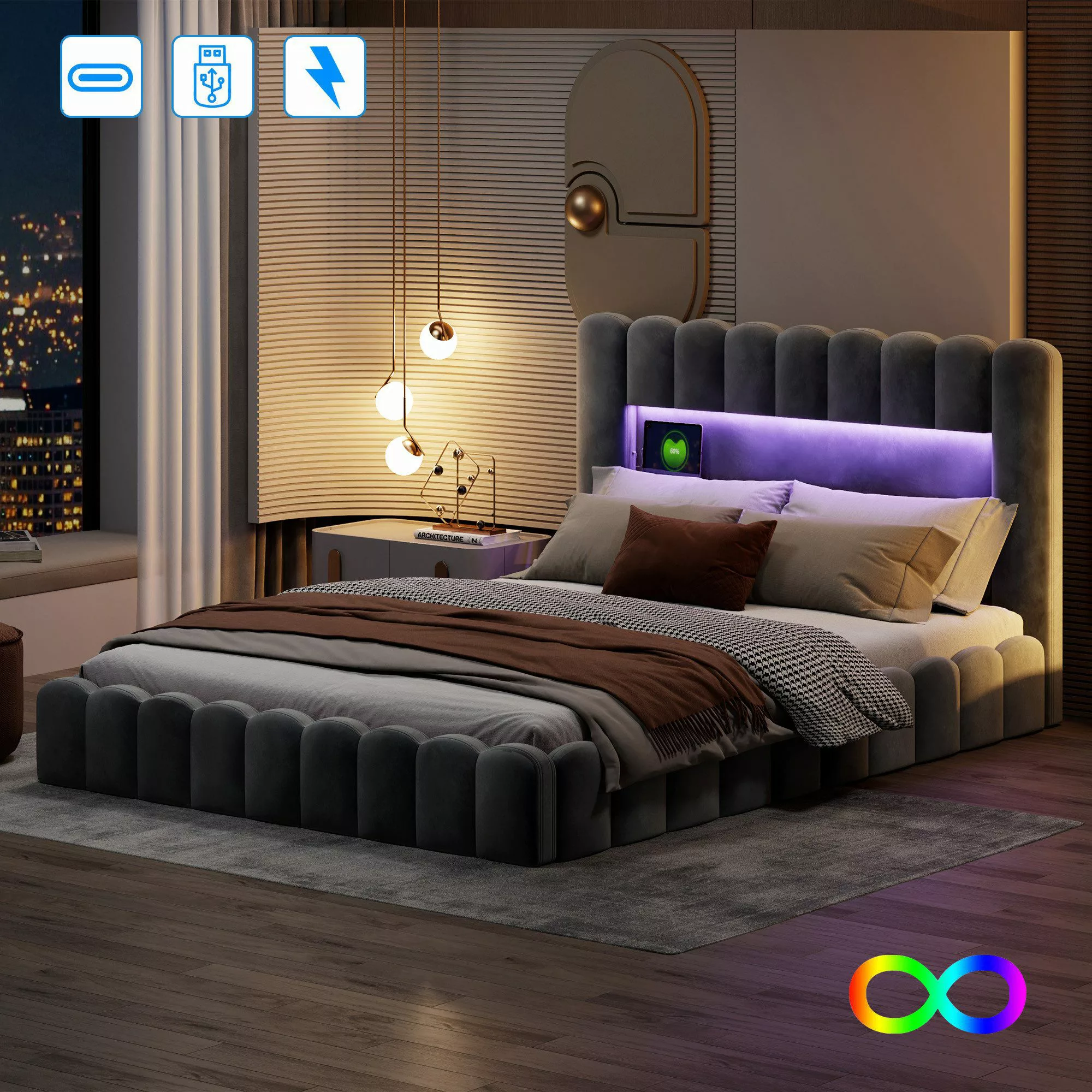 Furnishings Home Polsterbett Stauraumbett Doppelbett Jugendbett günstig online kaufen