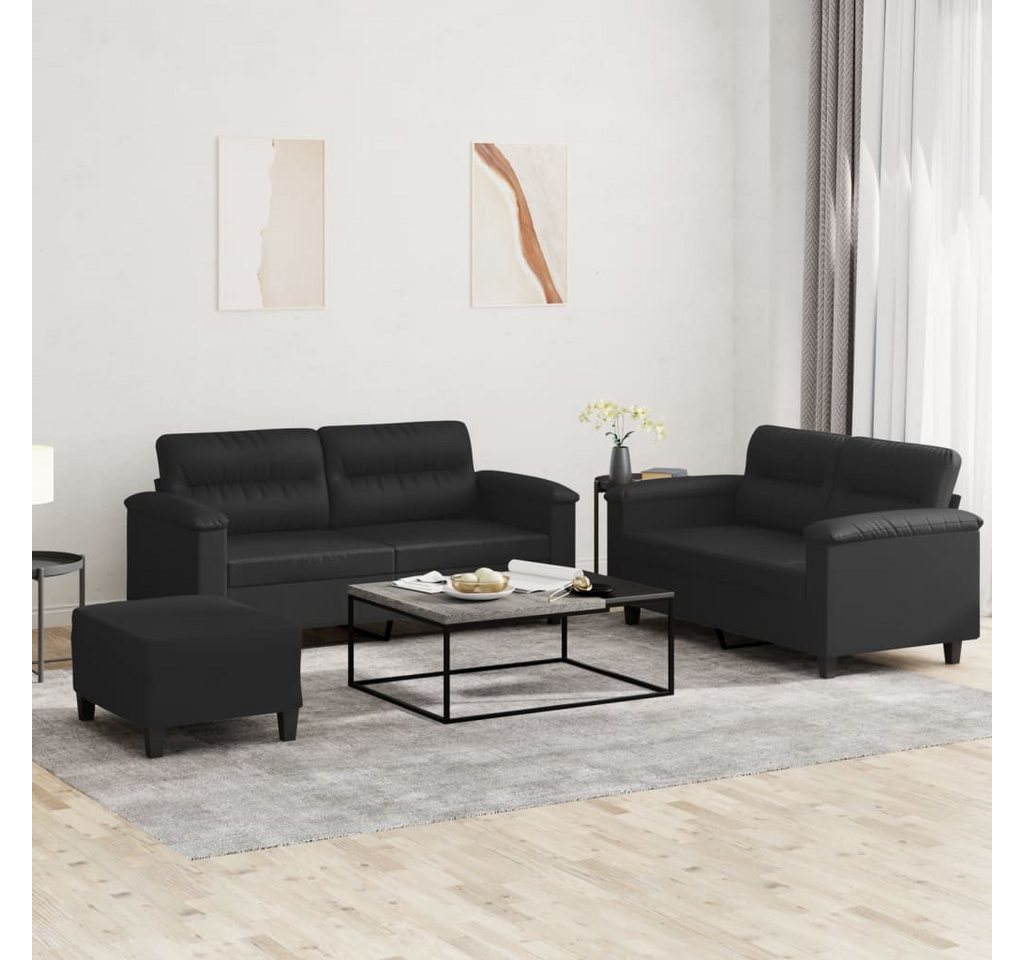 vidaXL Sofa Sofagarnitur Set mit Kissen Kunstleder, 3-tlg., Schwarz günstig online kaufen