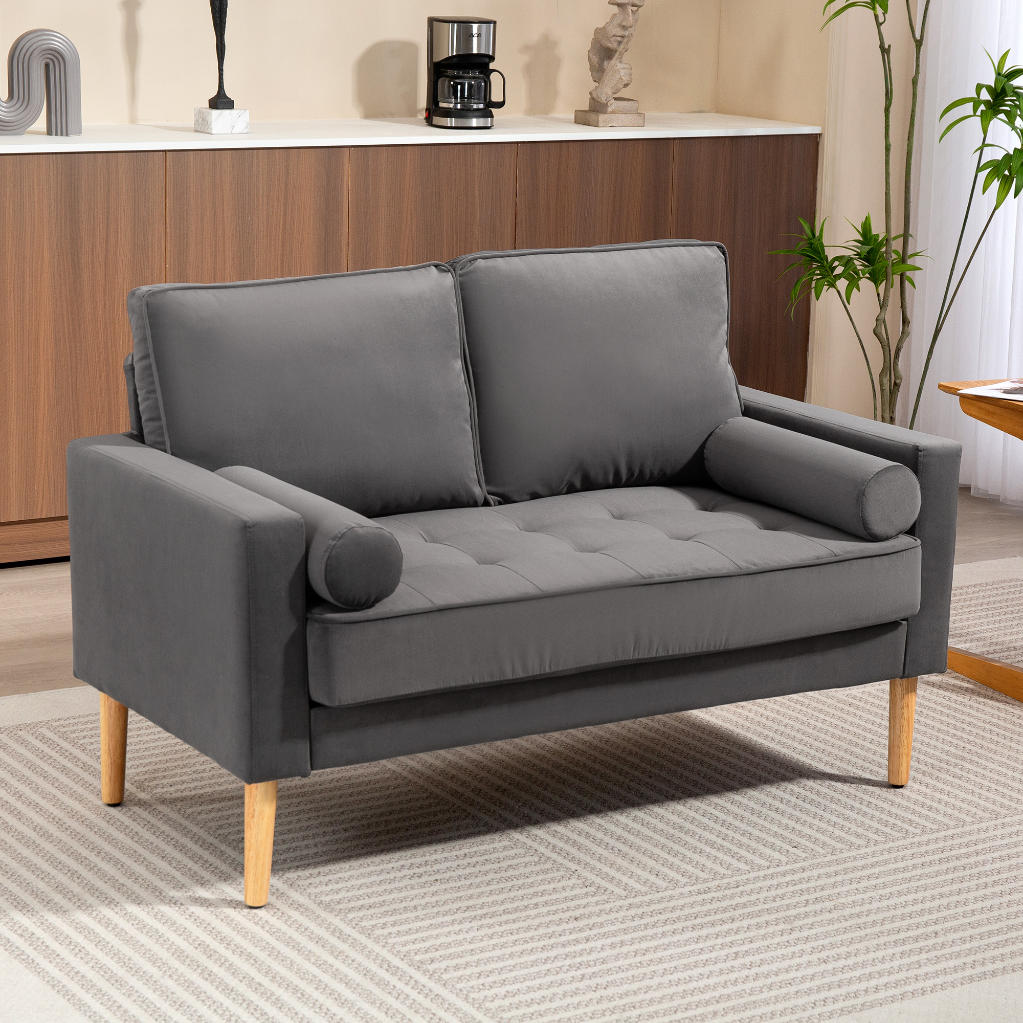 HOMCOM 2-Sitzer-Sofa modernes Samt 127 cm, dicke Federkissen, Kautschukholz günstig online kaufen