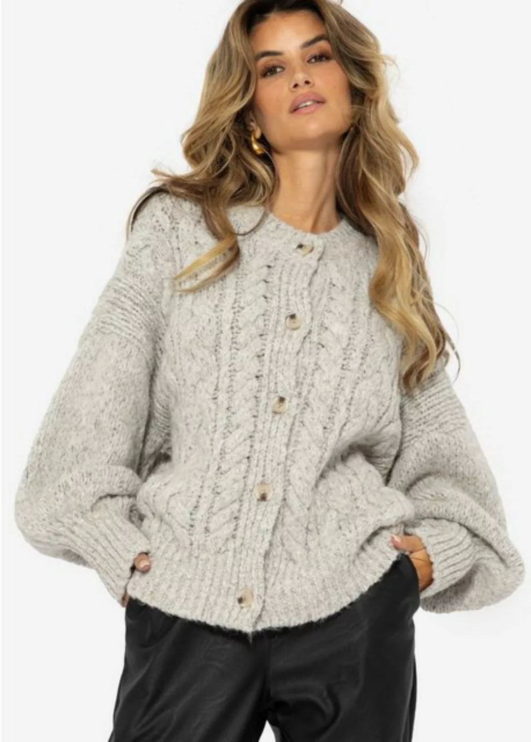 SASSYCLASSY Cardigan Oversize Strickjacke Damen mit Zopfmuster Elegant Läss günstig online kaufen