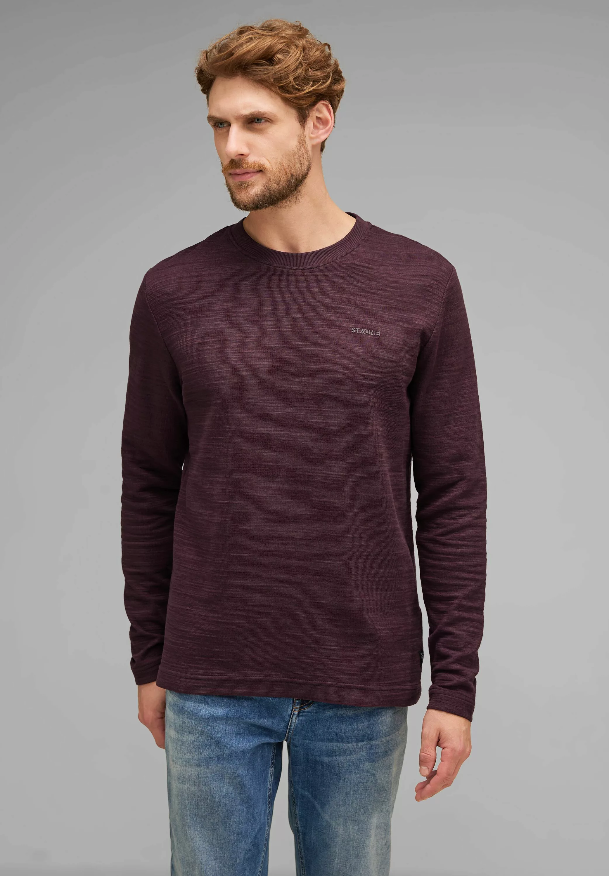 STREET ONE MEN Langarmshirt, in Melange Optik günstig online kaufen