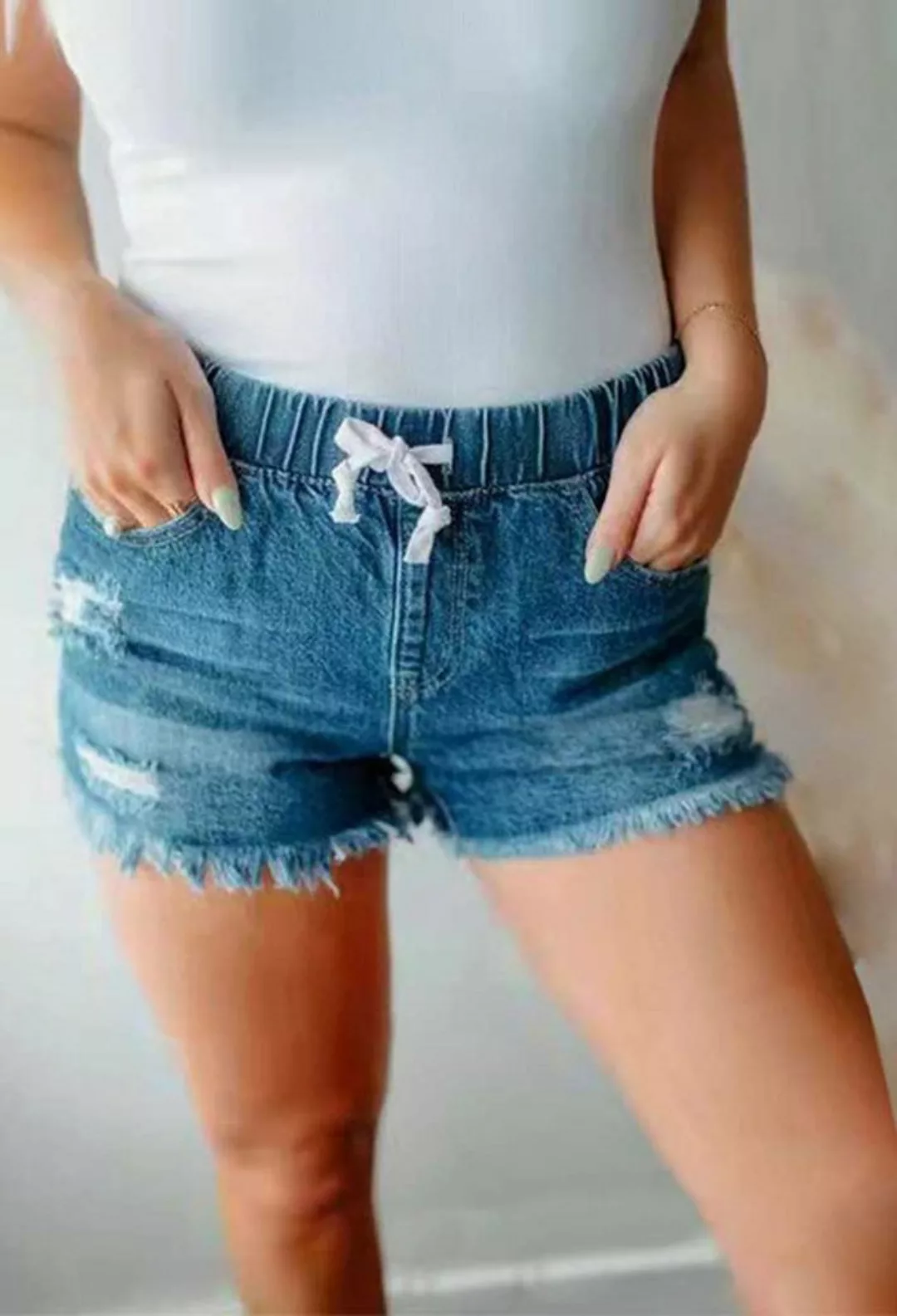 SEGUEN Jeansshorts Schlanke gebrochene Löcher Jeansshorts für Frauen (Elast günstig online kaufen