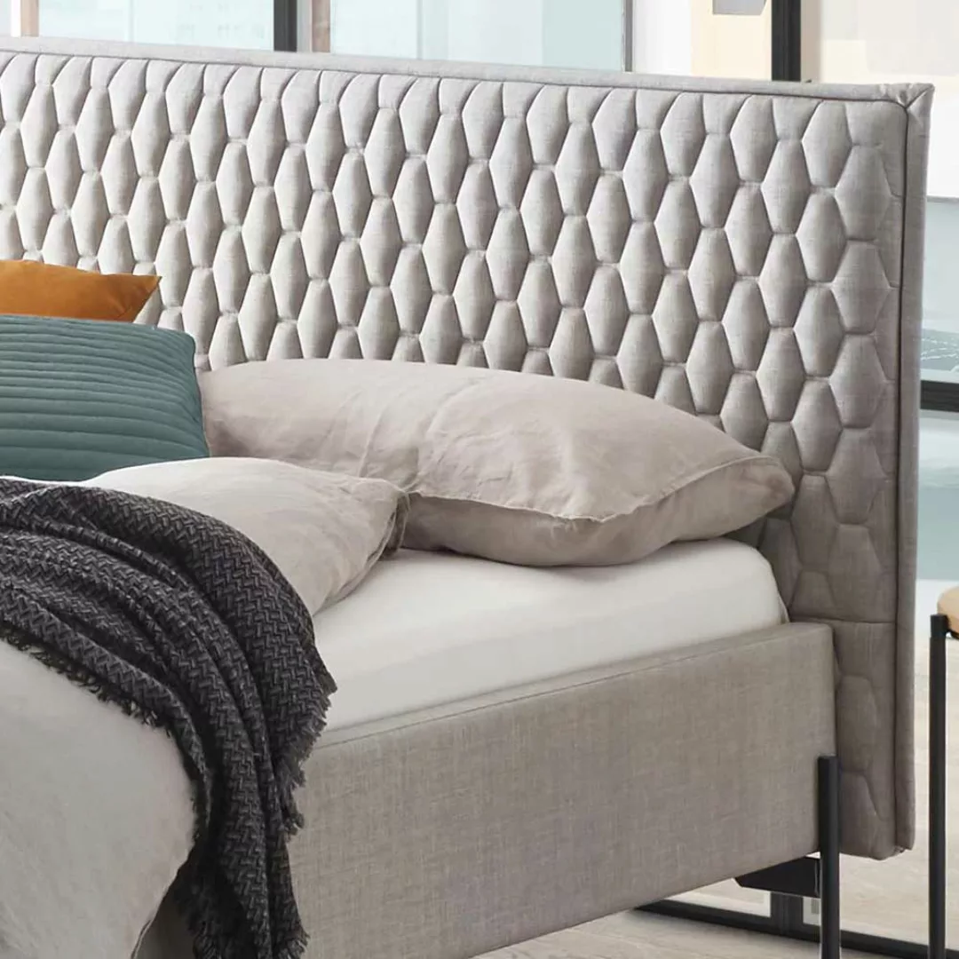 Doppel Bett gepolstert in Grau Webstoff Skandi Design günstig online kaufen