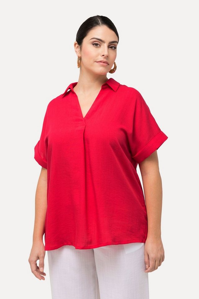 Ulla Popken Tunika Bluse Rücken-Knöpfe Oversized Zierfalte Halbarm günstig online kaufen