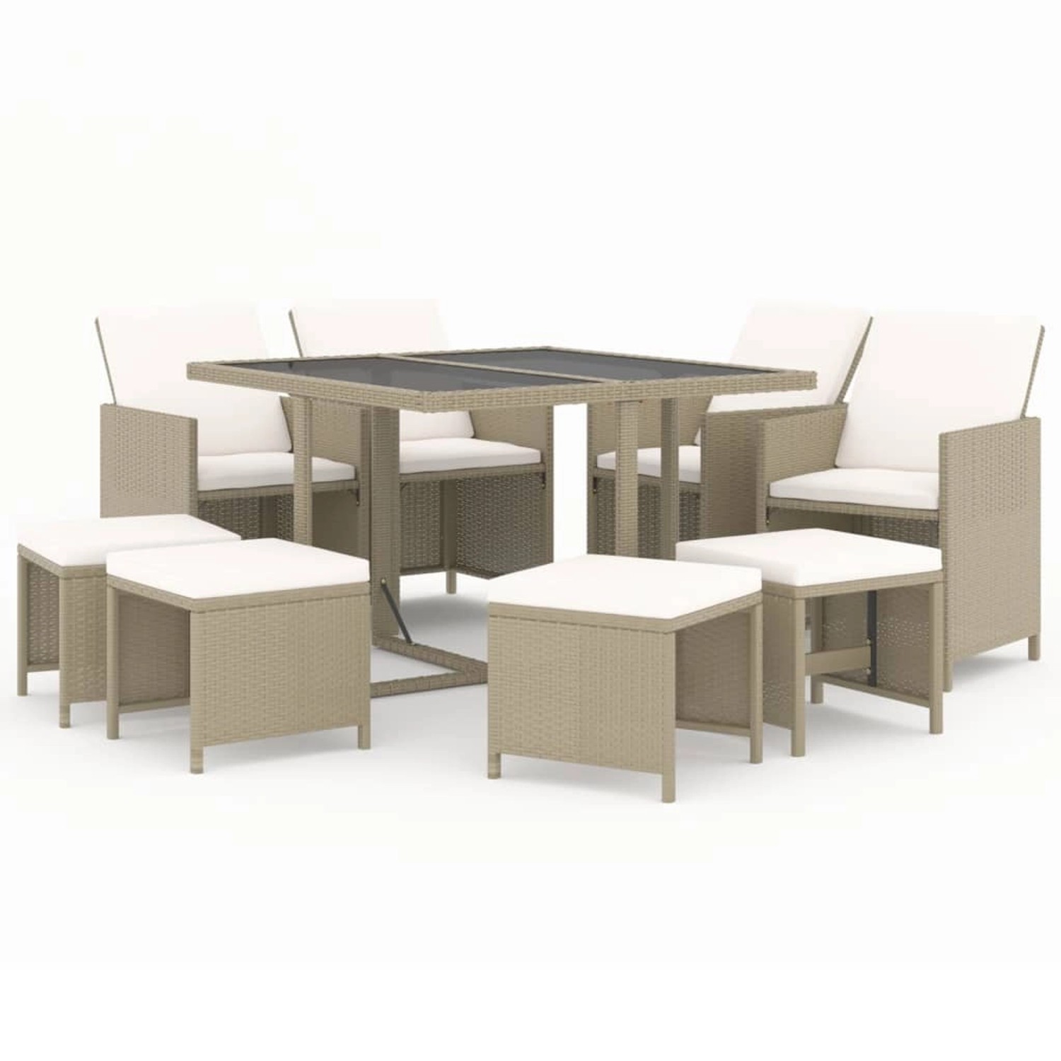 Vidaxl 9-tlg. Garten-essgruppe Mit Kissen Poly Rattan Beige günstig online kaufen