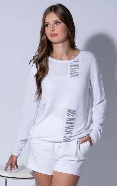 Passioni Streifenpullover Weißer Pullover mit vertikalem Glitzer-Zebrastrei günstig online kaufen