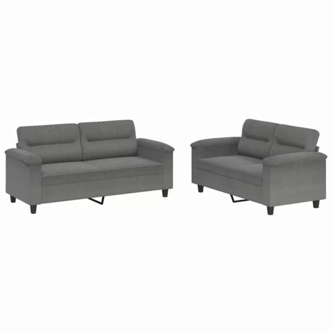 vidaXL Sofa, 2-tlg. Sofagarnitur mit Kissen Dunkelgrau Mikrofasergewebe günstig online kaufen