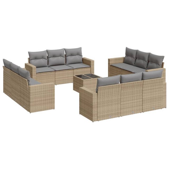 vidaXL Sofaelement 13-tlg. Garten-Sofagarnitur mit Kissen Beige Poly Rattan günstig online kaufen