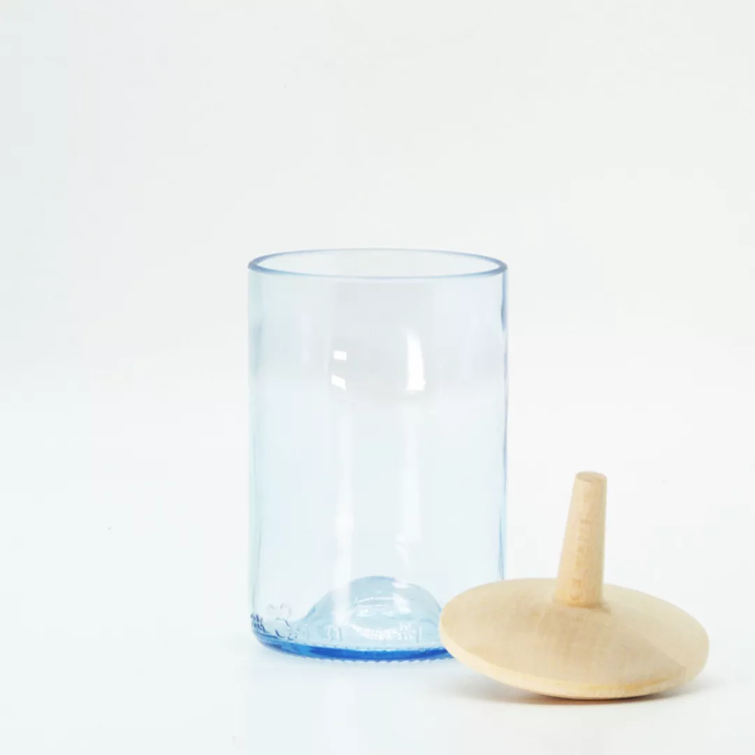 Blaues Recyclingglas Mit Kreisel-holzdeckel günstig online kaufen