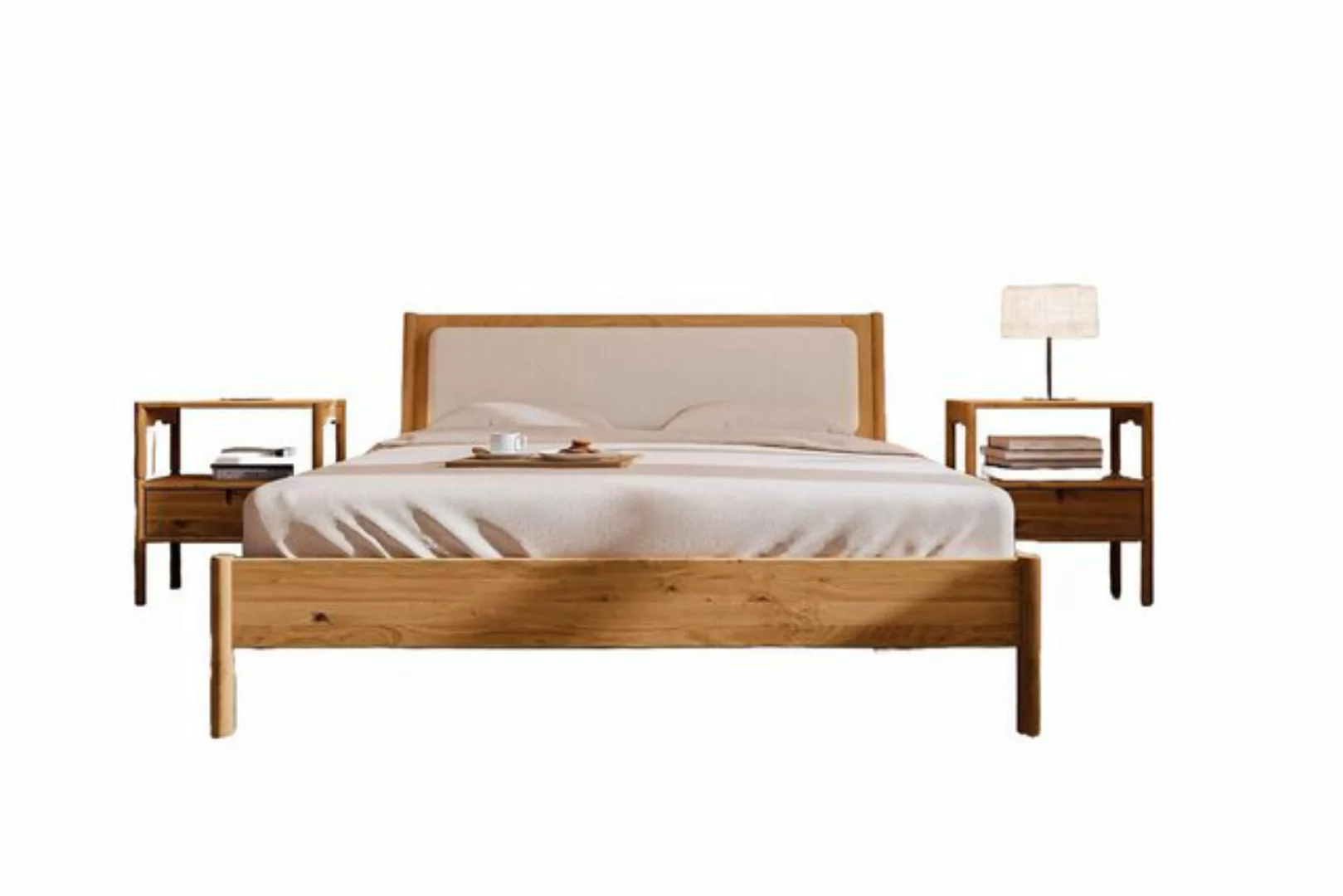 Natur24 Bett Bett Zola 3 Wildeiche massiv 200x210 Polsterkopfteil und Holzb günstig online kaufen