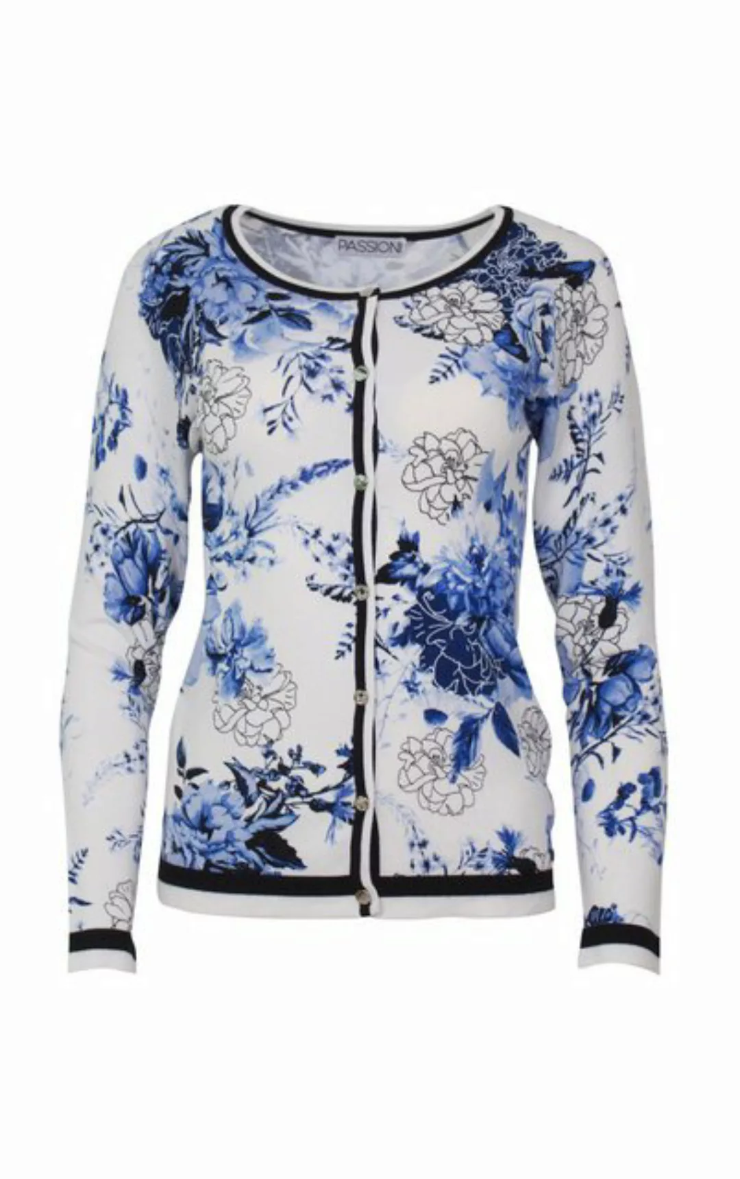 Passioni 2-in-1-Strickjacke in Blau mit floralem Print und Streifen Abschlu günstig online kaufen