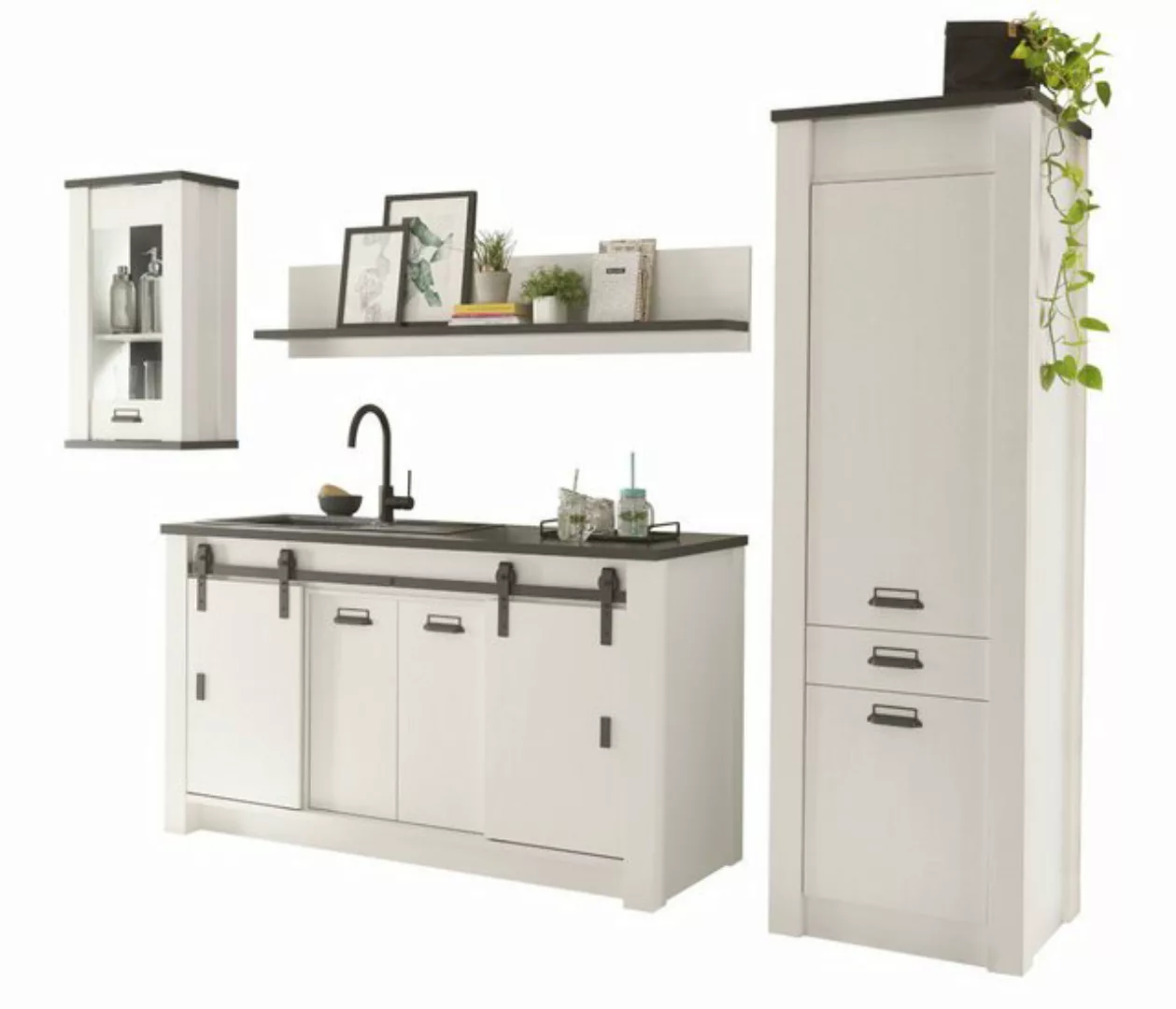 Furn.Design Küchenbuffet Stove (Küche in weiß Pinie und anthrazit, 4-St., S günstig online kaufen