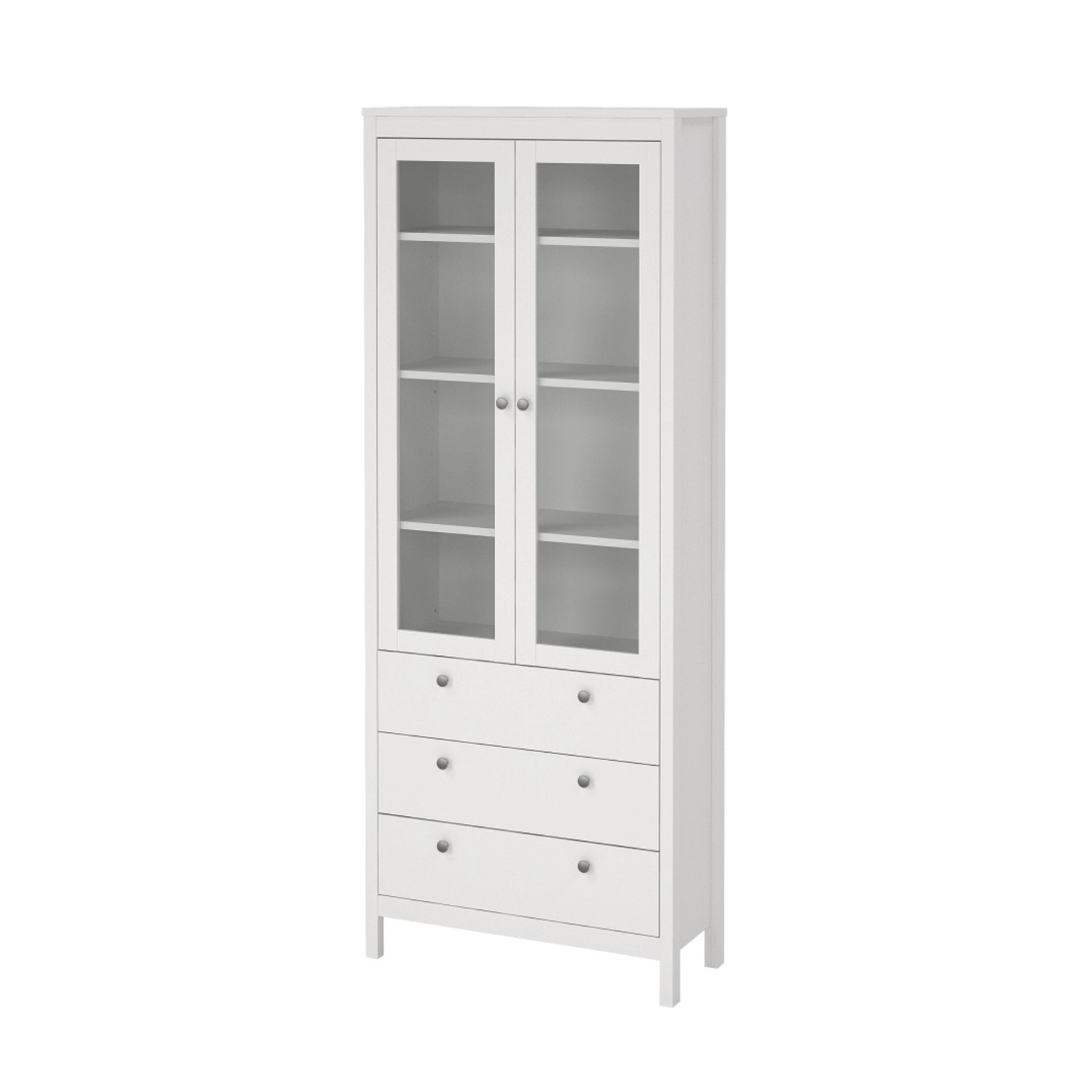ebuy24 Madrid Vitrinenschrank 2 Glastüren 3 Schubladen Weiß günstig online kaufen