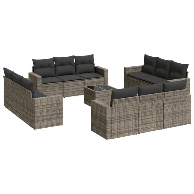 vidaXL Sofaelement 13-tlg. Garten-Sofagarnitur mit Kissen Grau Poly Rattan günstig online kaufen