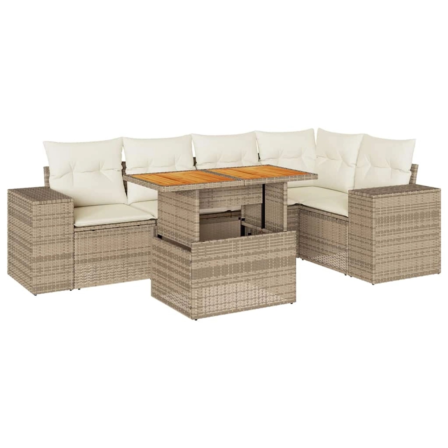 vidaXL 6-Tlg Garten-Sofagarnitur mit Kissen Beige Poly Rattan 3327376 günstig online kaufen