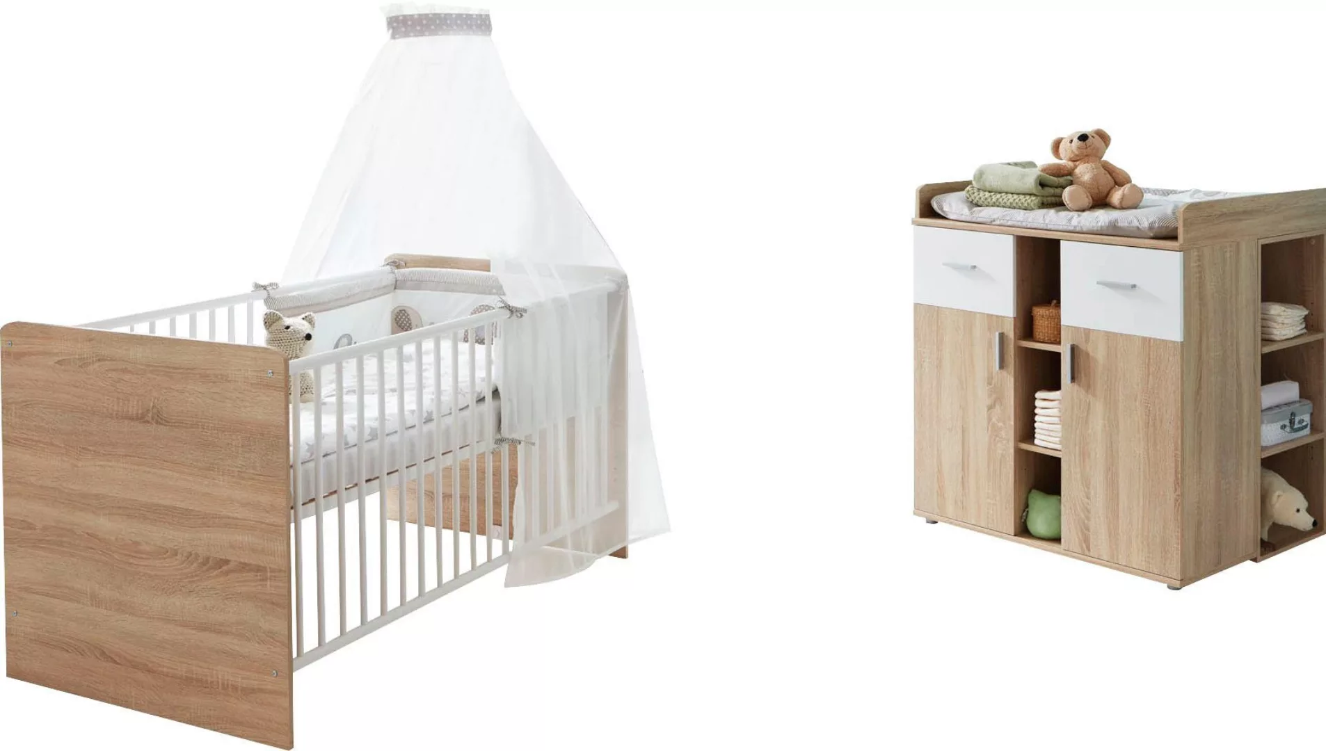 BMG Möbel Babyzimmer-Komplettset "Luis", (Set, 5 St., Bett + Wickelkommode günstig online kaufen