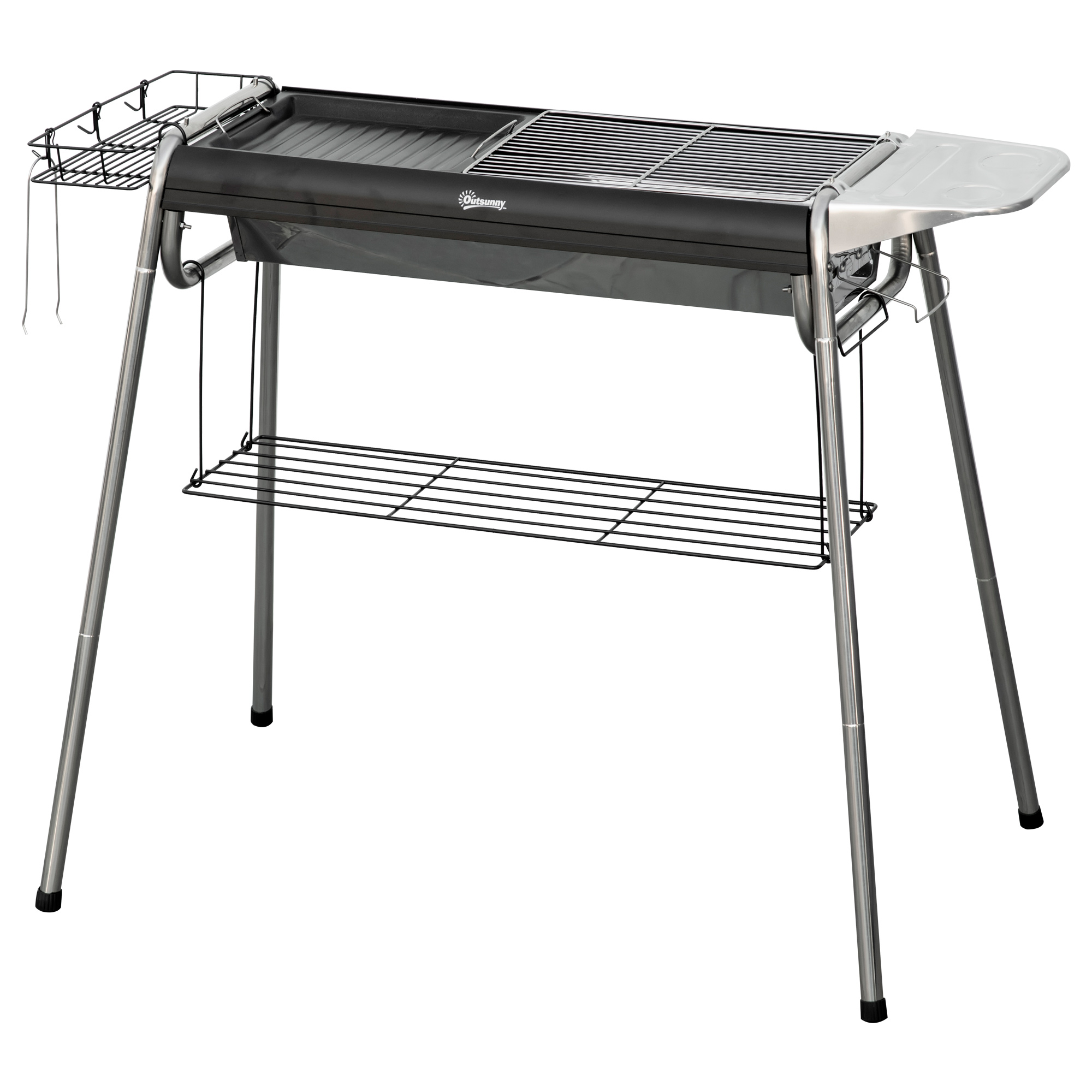 Outsunny Holzkohlegrill mit Grillrost und Platte, tragbarer Grill mit Korb, günstig online kaufen