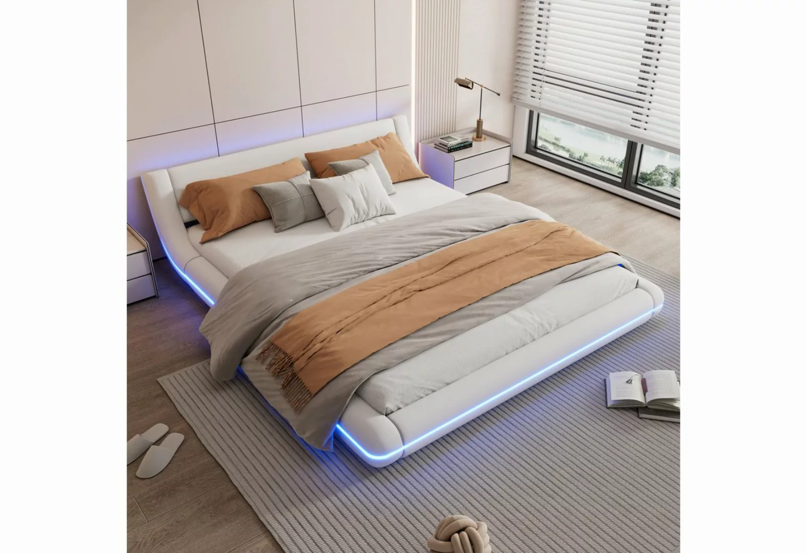 HAUSS SPLOE Polsterbett 160 x 200cm Flachbett, Bodenbett mit LED-Umgebungsl günstig online kaufen