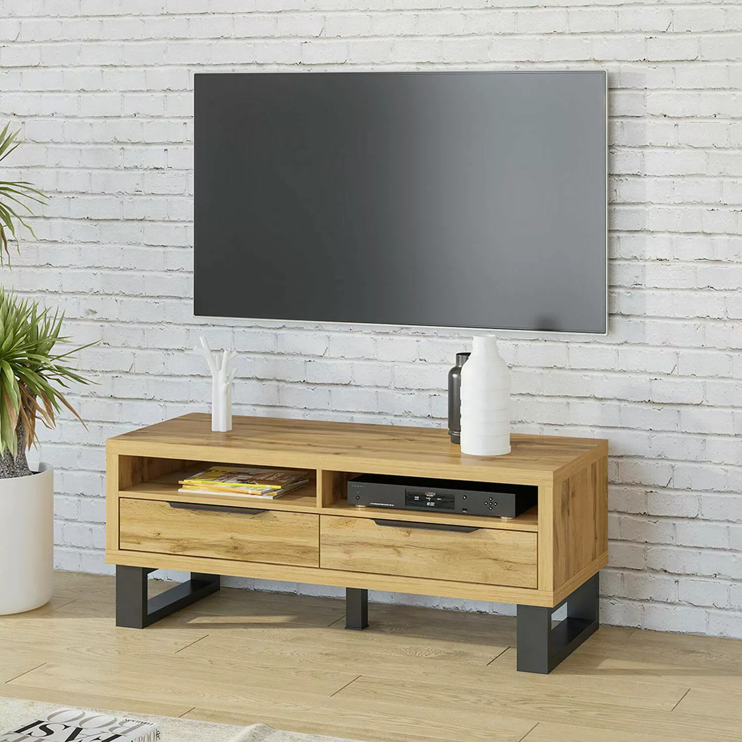 Wohnzimmer TV Lowboard in Wotan Eiche Nb. HENDERSON-83, B/H/T ca. 124/50/50 günstig online kaufen