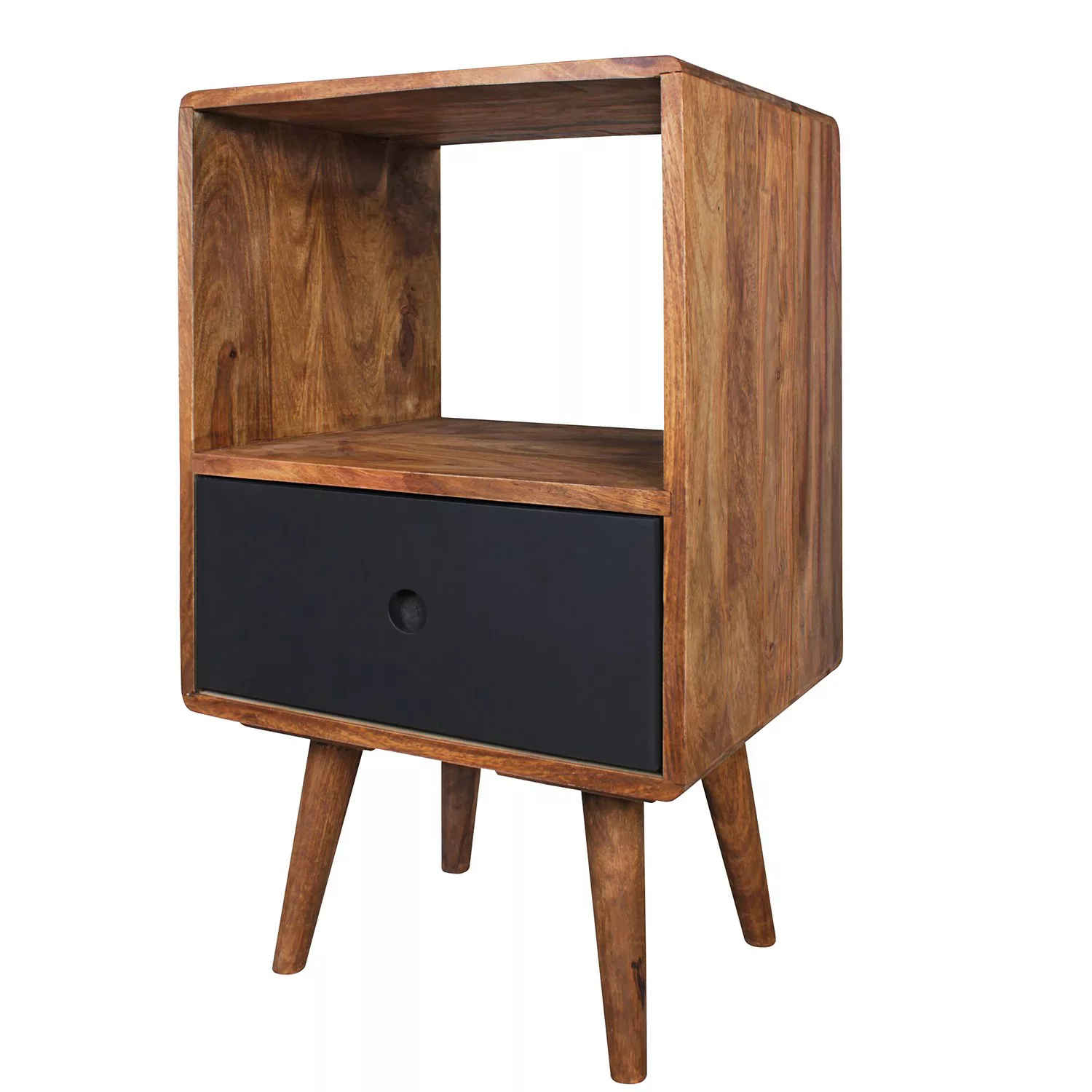 Retro Nachtkonsole REPA / Sheesham-Holz Nachttisch mit Schublade dunkelbrau günstig online kaufen
