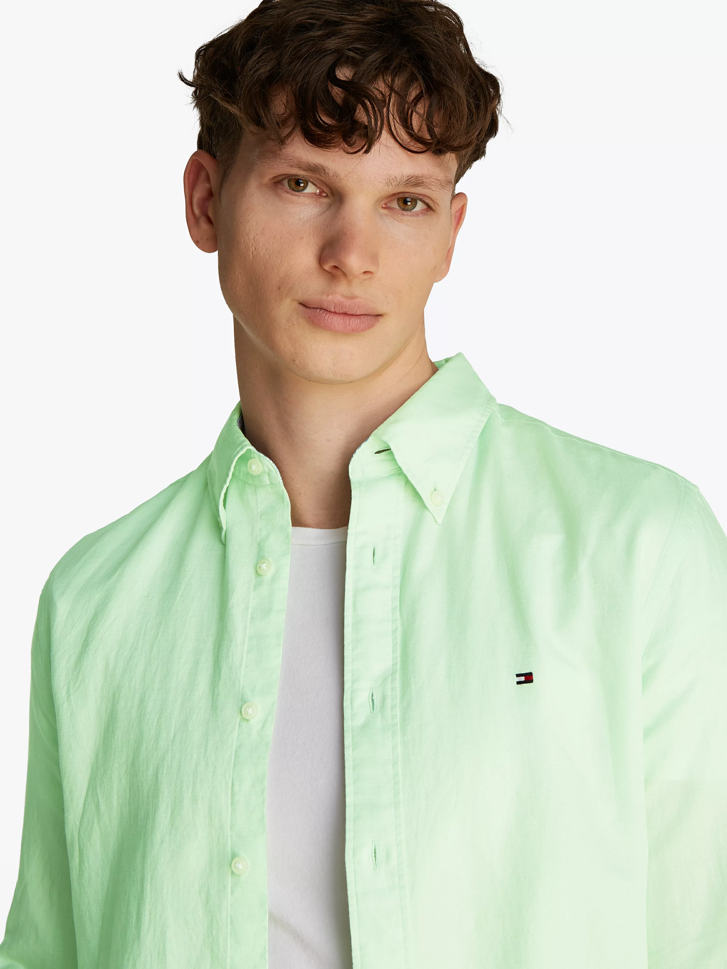 Tommy Hilfiger Langarmhemd "LINEN BLEND SOLID RF SHIRT", mit Button-down-Kr günstig online kaufen