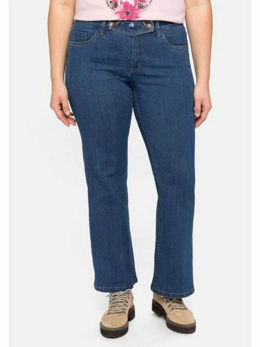 Sheego Bootcut-Jeans "Große Größen", im Trachtenlook mit abknöpfbarem Latz günstig online kaufen