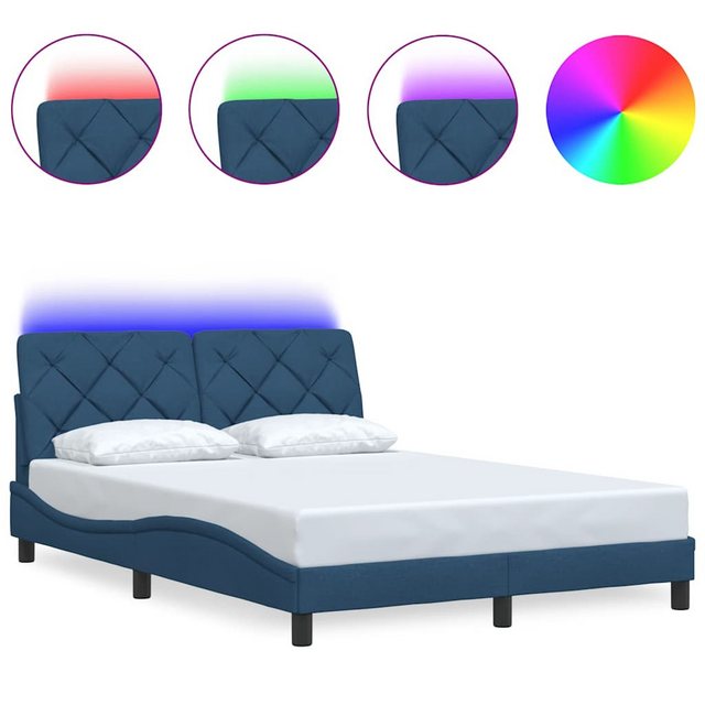 vidaXL Bett, Bettgestell mit LED ohne Matratze Blau 120x200 cm Stoff günstig online kaufen