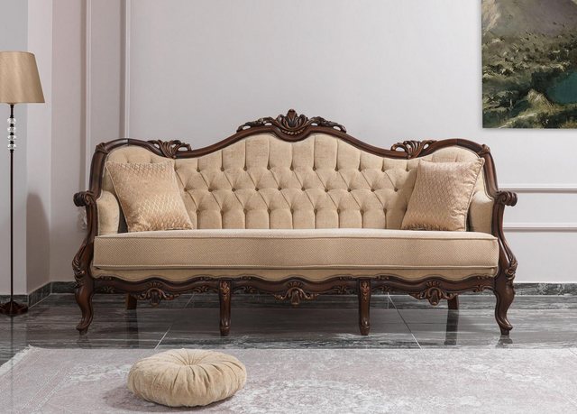 Xlmoebel Sofa Beiges Chesterfield Stoffsofa mit 3 Sitzplätzen, 235cm in der günstig online kaufen