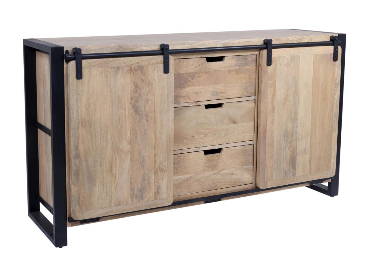 Sideboard mit 2 Türen & 3 Schubladen - Mangoholz & Metall - Holzfarben & Sc günstig online kaufen