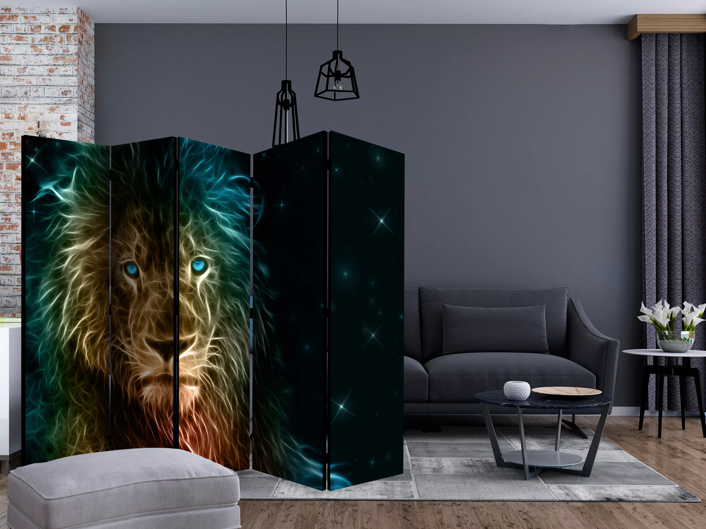 5-teiliges Paravent - Abstract Lion... Ii [room Dividers] günstig online kaufen