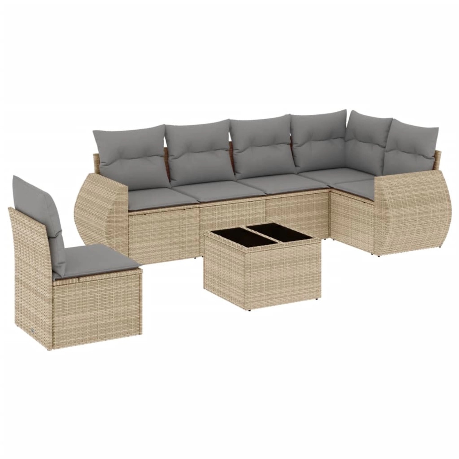 vidaXL 7-Tlg Garten-Sofagarnitur mit Kissen Beige Poly Rattan 3221438 günstig online kaufen