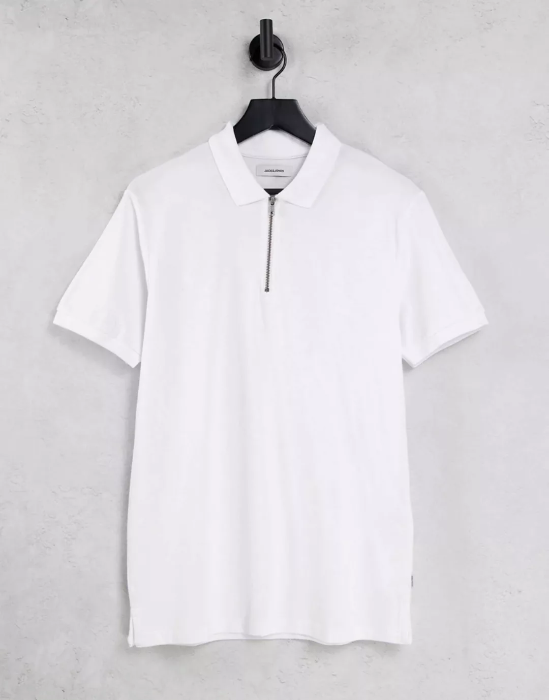 Jack & Jones Premium – Polohemd in Weiß mit kurzem Reißverschluss günstig online kaufen
