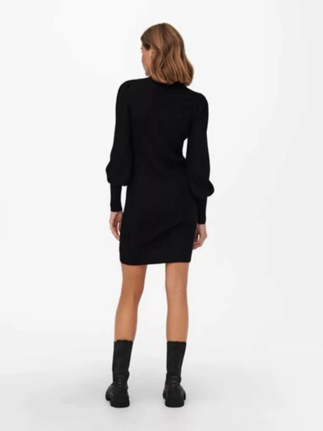 Only – Hochgeschlossenes Pulloverkleid mit voluminösen Ärmeln in Schwarz günstig online kaufen