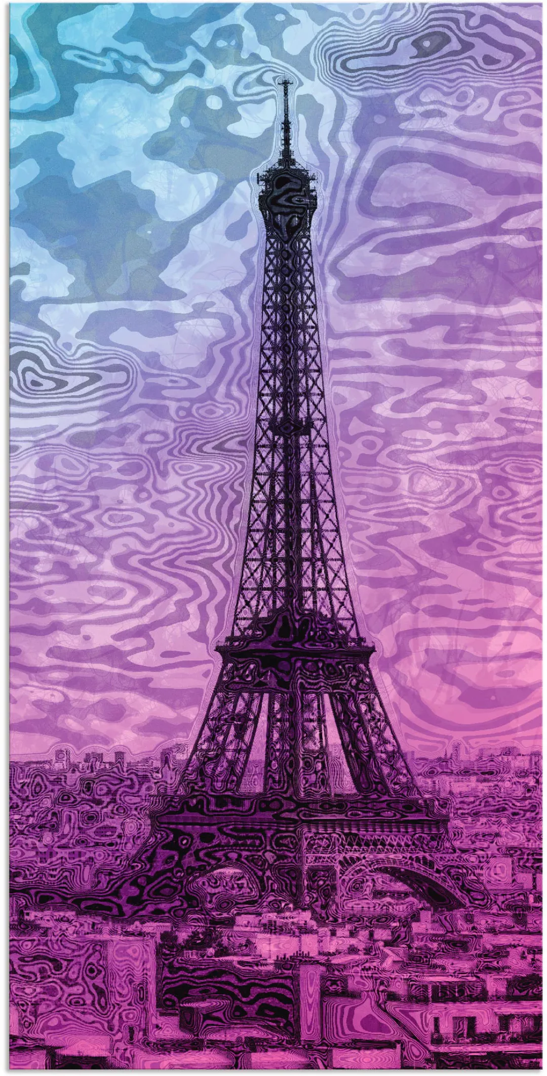 Artland Wandbild "Paris Eiffelturm Lila/Blau", Gebäude, (1 St.) günstig online kaufen